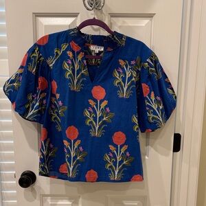 THML Blue Floral Smocked-Neck Top